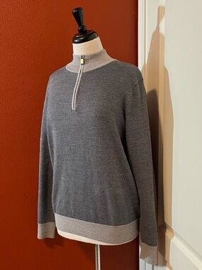 Canali Men’s Slim Fit Wool Cashmere Half Zip Two Tone Neutral Knit Soft Sweater